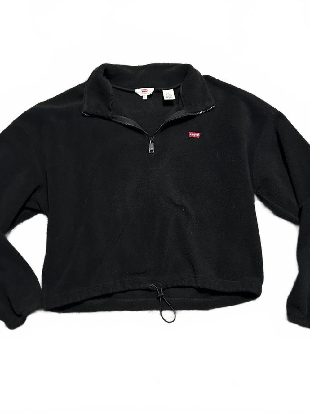 Levi’s Cropped Black Fleece Sweater With Adjustable Cinch Waist Size M
